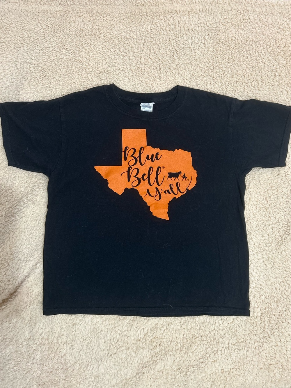 Blue Bell Creameries Black Kids T-Shirt with Orange Texas Graphic